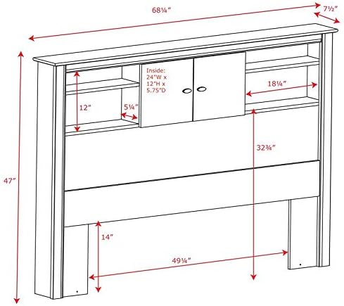 Black Full Queen Wood Bookcase Headboard and Cabinet Storage F820059
