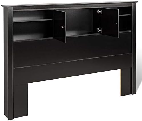 Black Full Queen Wood Bookcase Headboard and Cabinet Storage F820059
