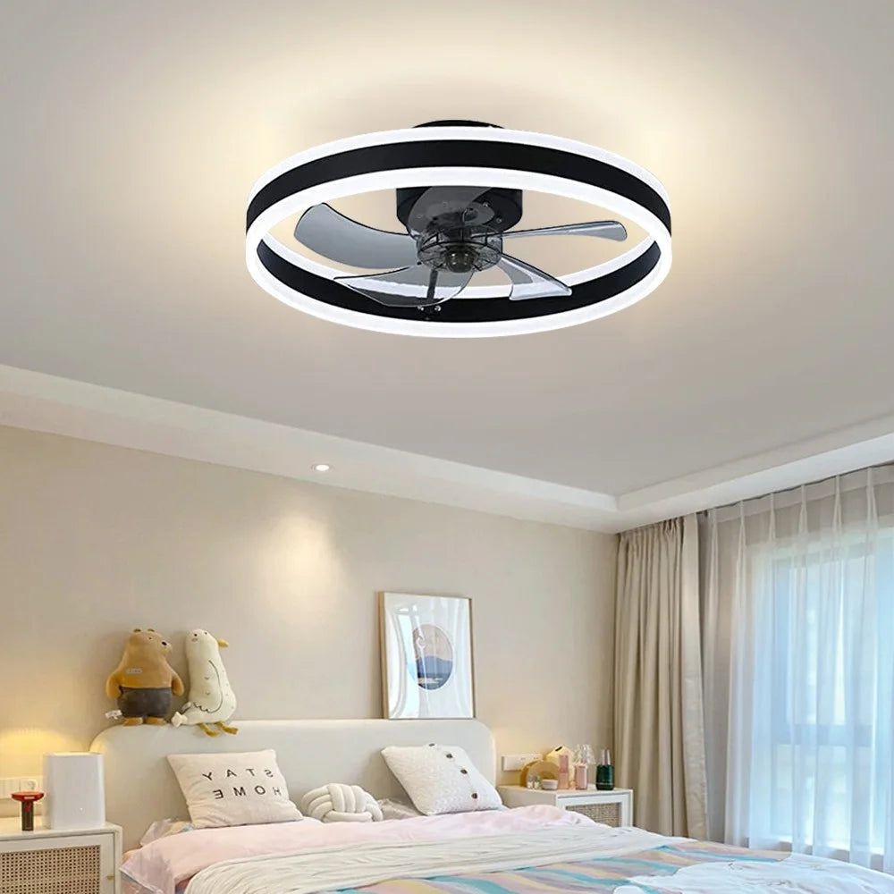 Black Modern Low Profile Ceiling Fan with Light L332