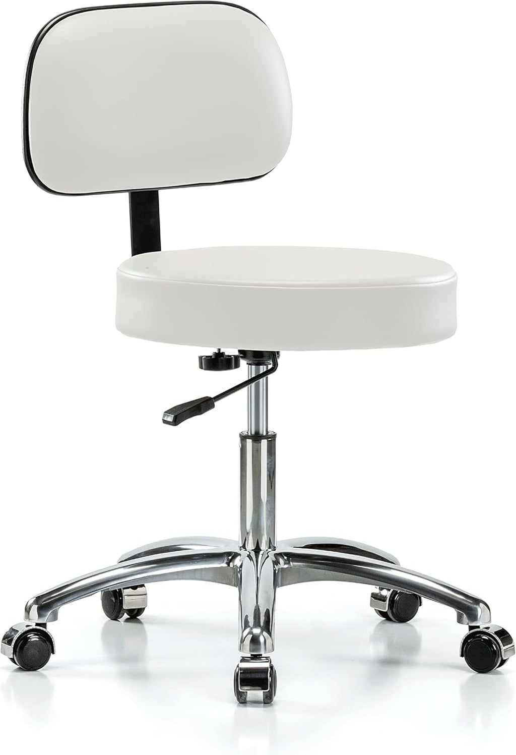 Chrome Rolling Height Adjustable Exam Stool with Back and Footring P17026