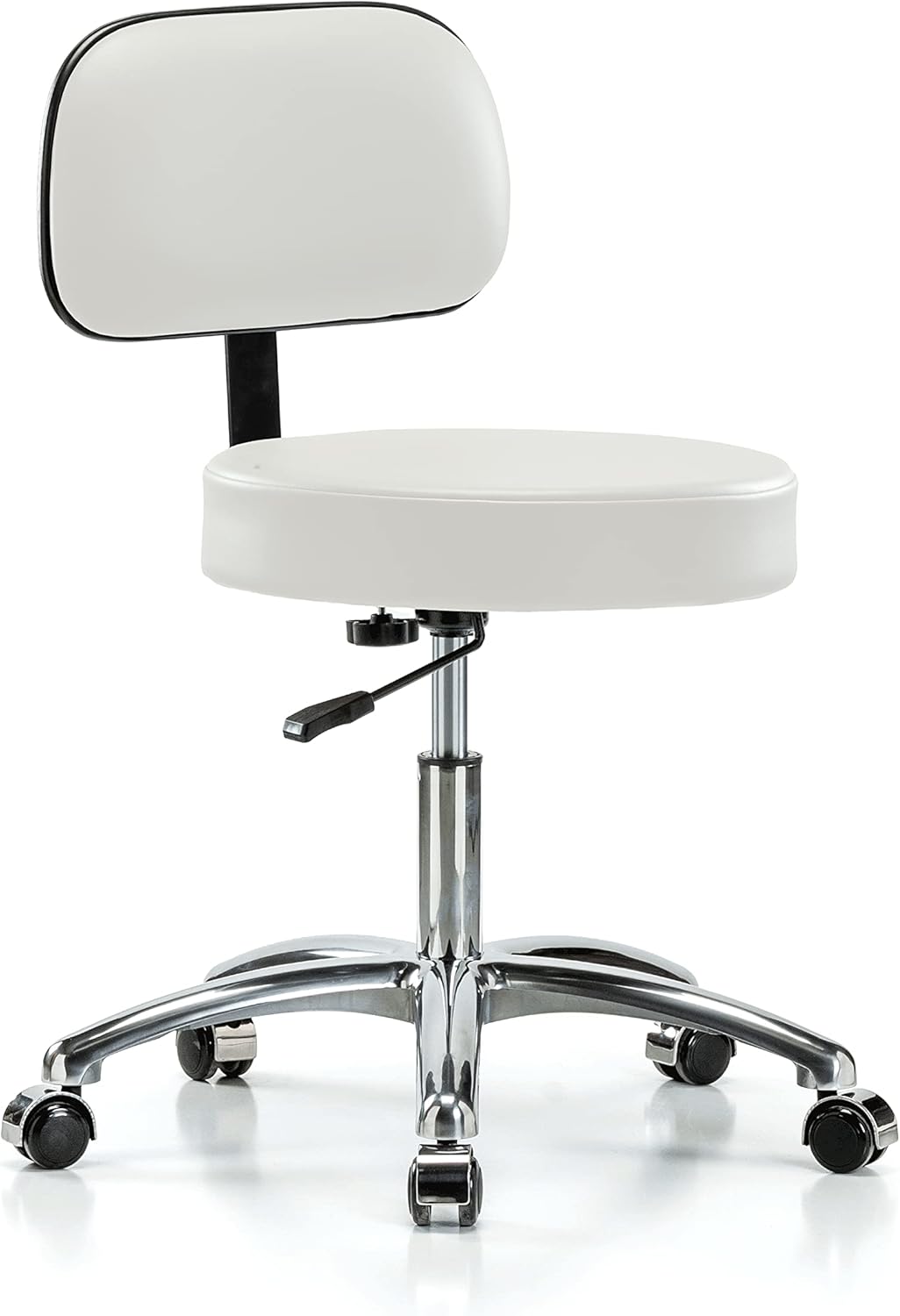 Chrome Rolling Height Adjustable Exam Stool with Back and Footring P17026