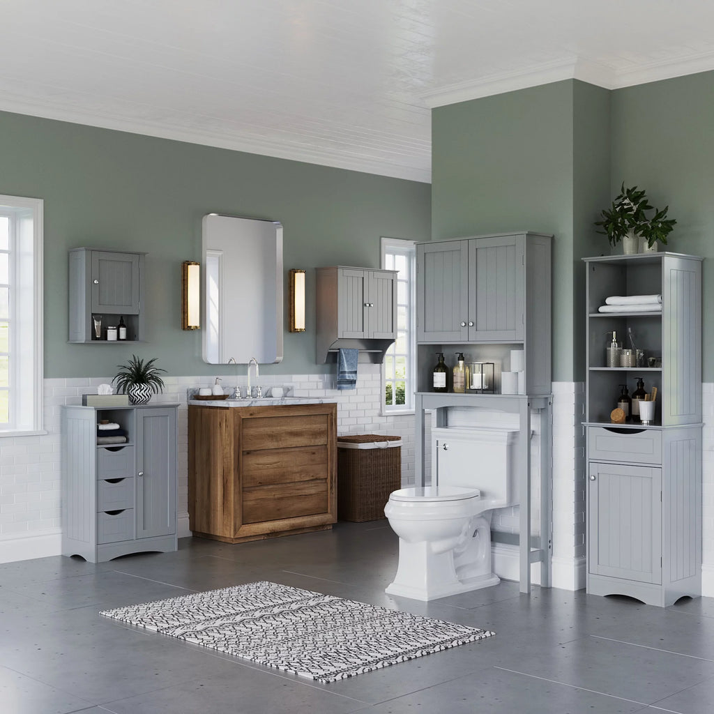 Gray Single Door Wall Cabinet with Open Shelf C18551