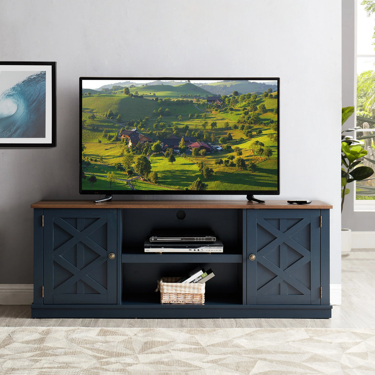 Navy Blue 64 inch TV Stand with Adjustable Shelf O1986