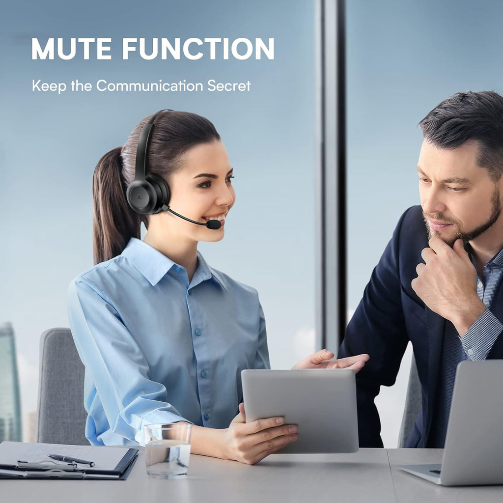 Wireless Bluetooth Headset with Microphone, AI Noise Cancelling, 35 Hrs Talk Time, USB Dongle, Charging Base, Mute Button, Pack of 2 P7025