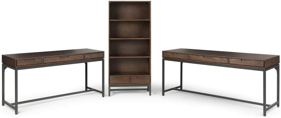 66 inch Walnut Brown Solid Hardwood and Metal Bookcase with 2 Drawers and 4 Shelves B75426