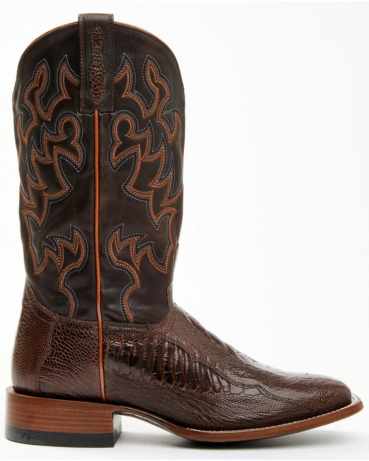 Antique Cafe Ostrich Leg Exotic Western Boot Broad Square Toe Brown 8.5 D(M) US T609495