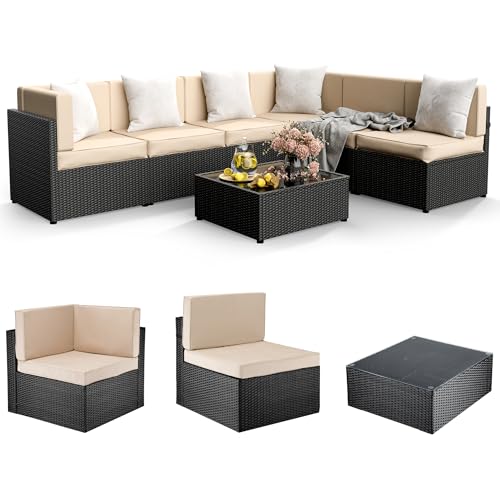 7-Piece All-Weather Wicker Patio Sectional Sofa Set with Washable Cushions S83890