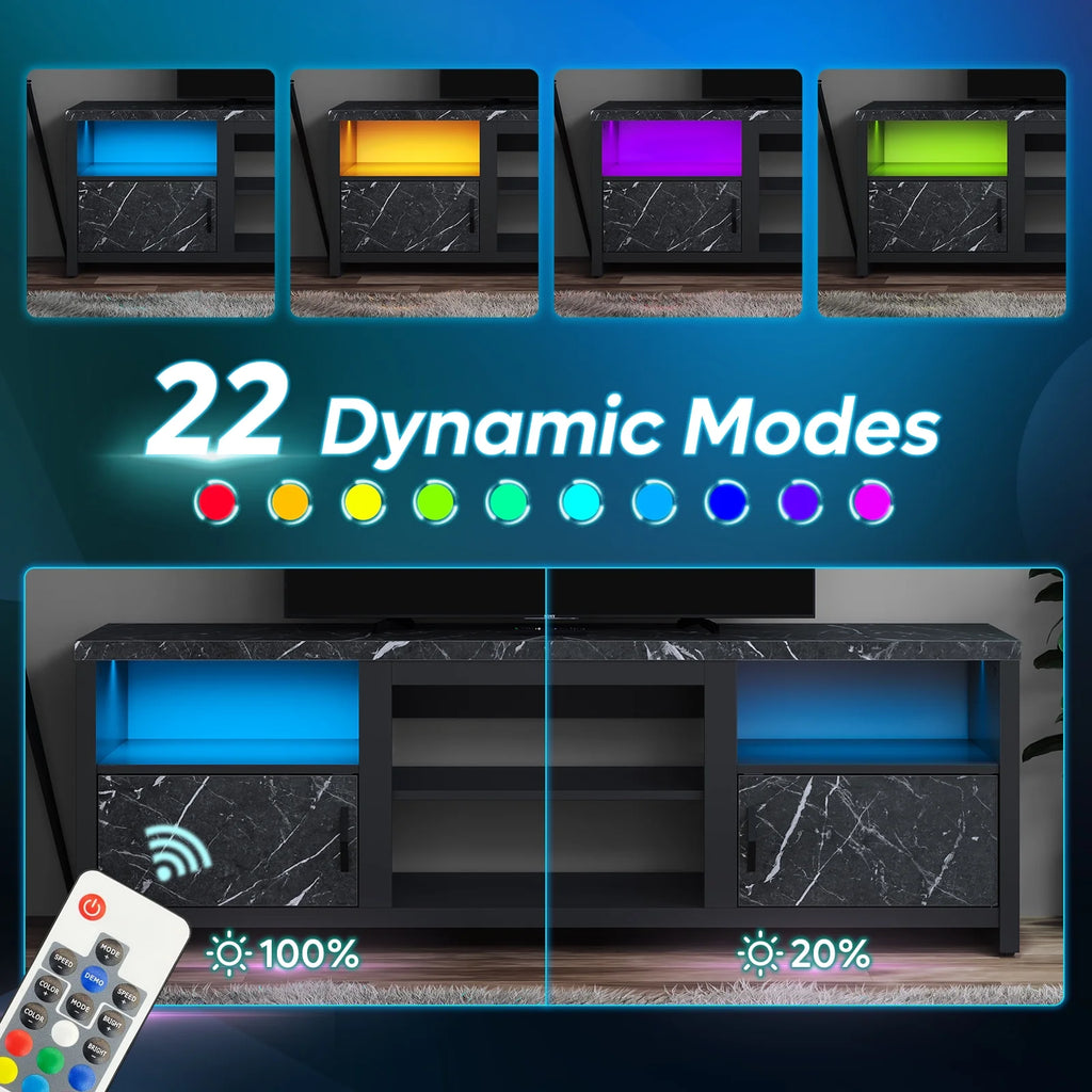 70 LED TV Stand with Cabinet & Open Shelves, Black Marble K97160