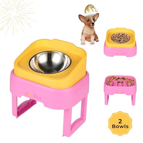 2-in-1 Elevated Slow Feeder Dog Bowls with Stand Stainless-Steel W3574