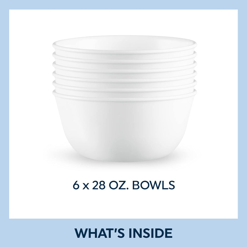 18 Piece Glass Dinnerware Set, Service for 6, 28 oz Soup Bowls Set of 6 O7783