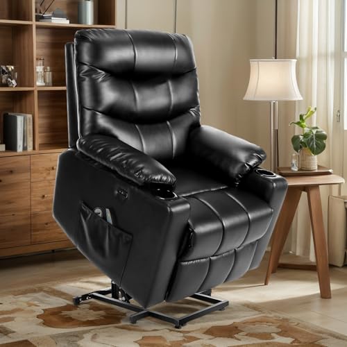 PU Leather Electric Power Lift Chair Recliners with Heat and Massage, Adjustable Back Leg, USB Ports, Cupholders C351