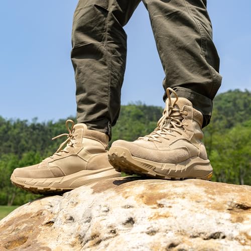 Men's Lightweight Casual Work Boots Leather Military Outdoor Hiking Motorcycle Combat Boots Z132542