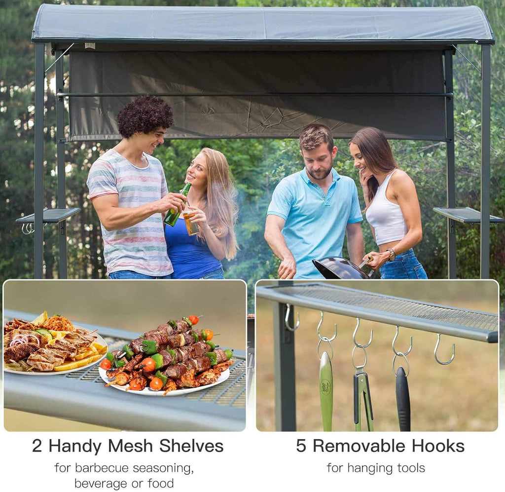 7FT BBQ Grill Gazebo Canopy with Sun Shade Panel B393203
