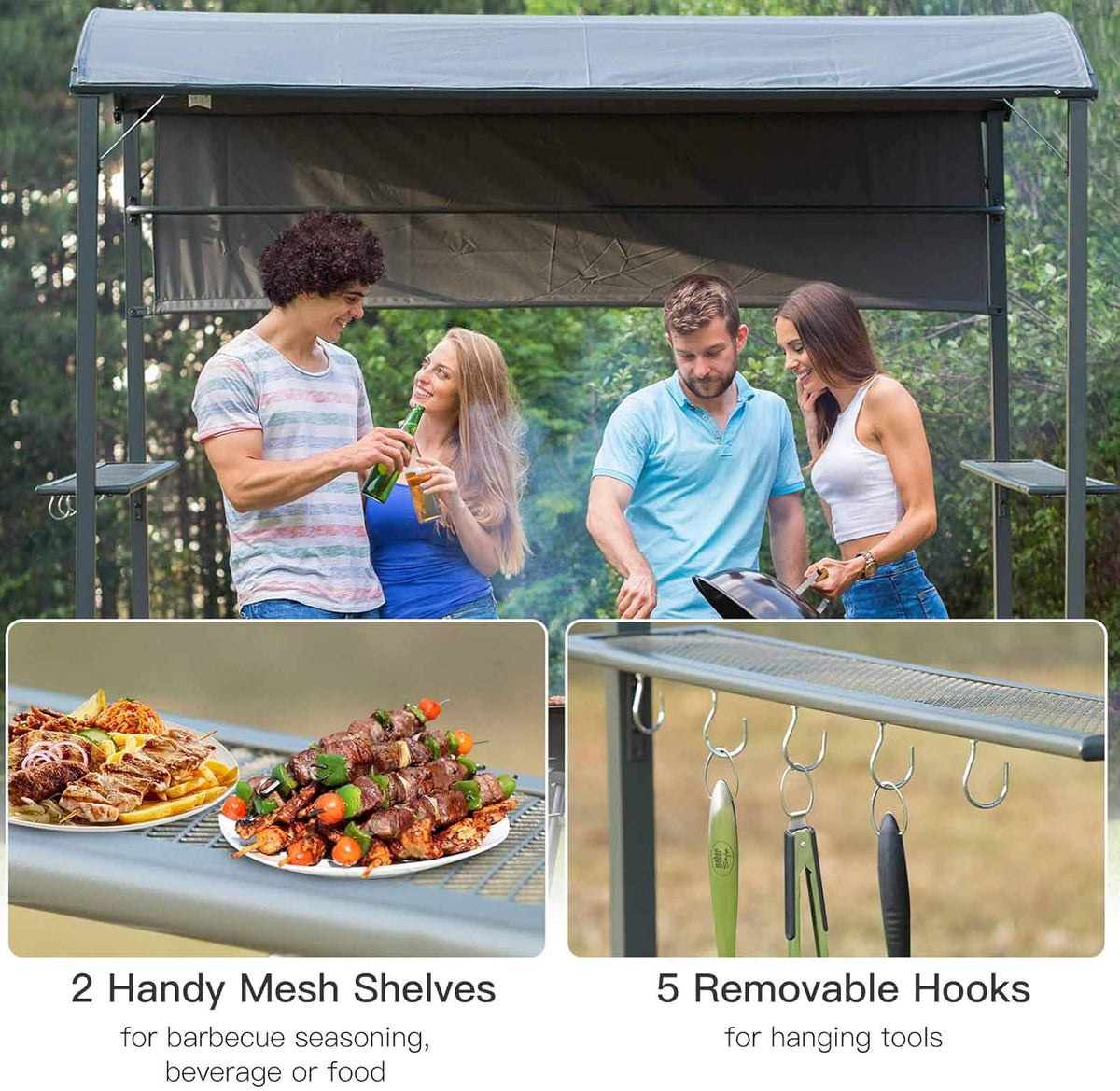 7FT BBQ Grill Gazebo Canopy with Sun Shade Panel B393203