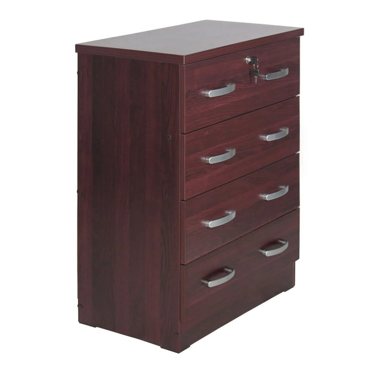 Pine Twin Bed and Dresser with Lock in Mahogany J63823