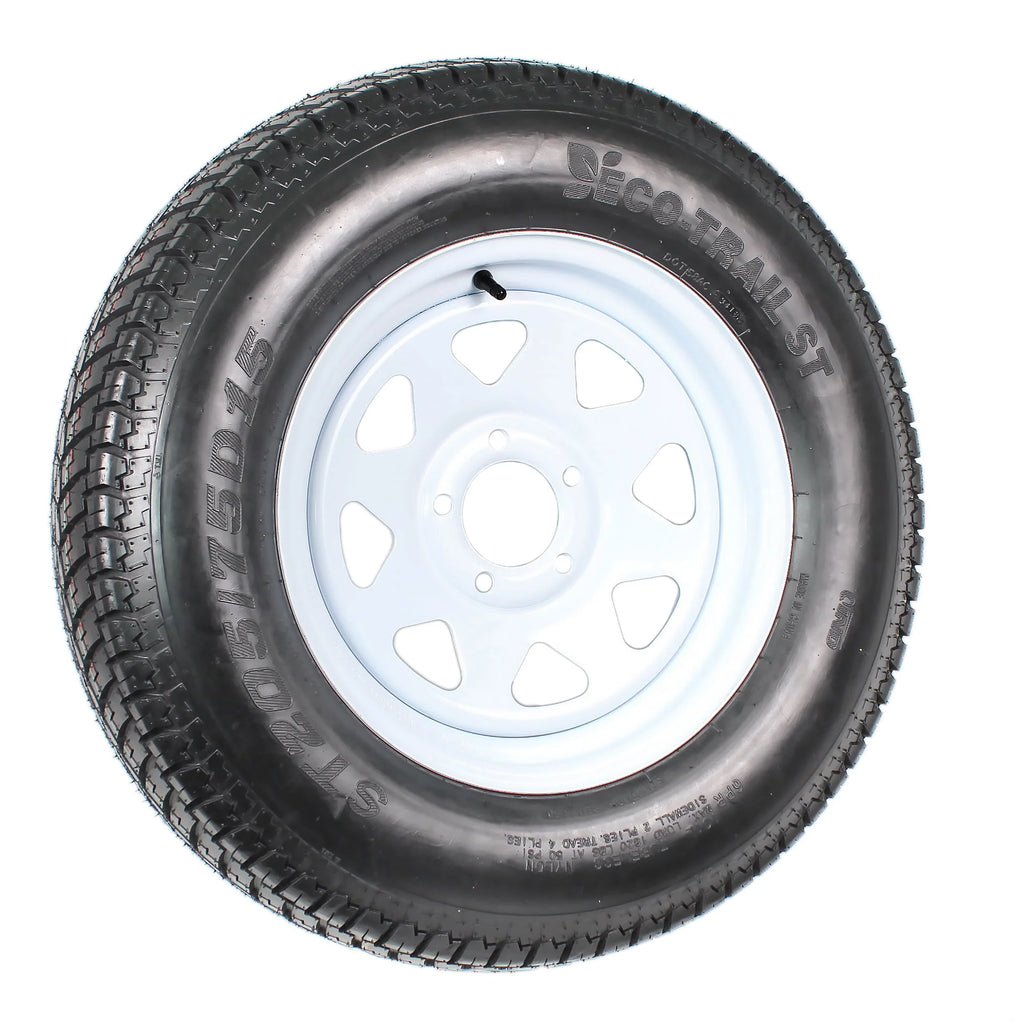 2-Pk Trailer Tire On Rim ST205/75D15 5 Hole White Spoke Wheel W229