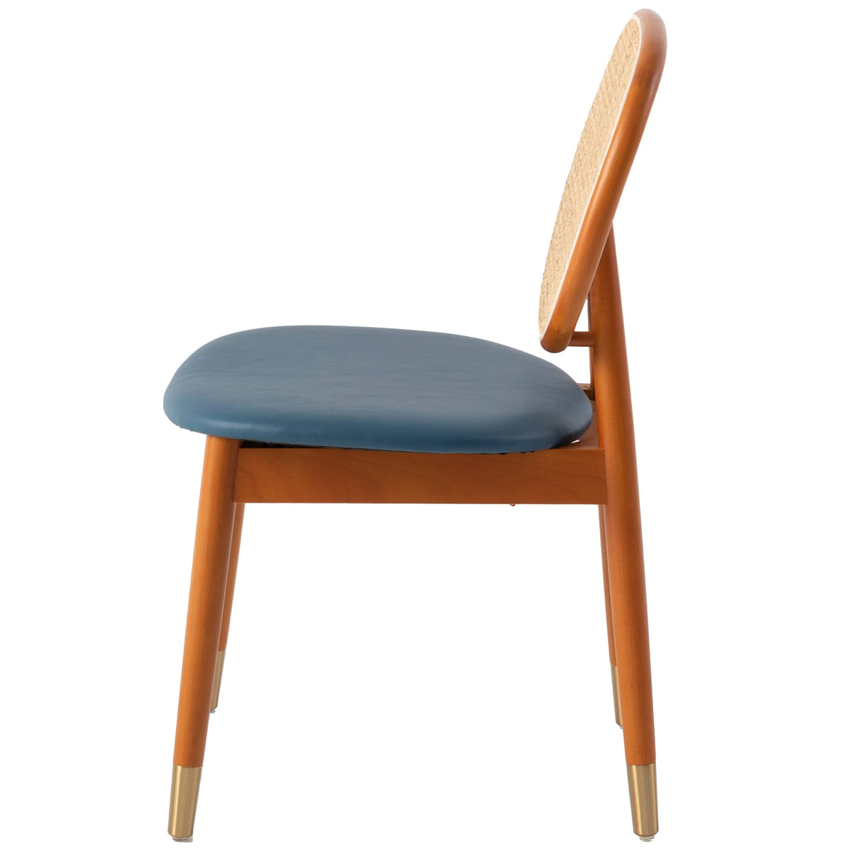 Mid-Century Modern Wicker Dining Chair with Leather Seat and Beech Wood Legs Z749