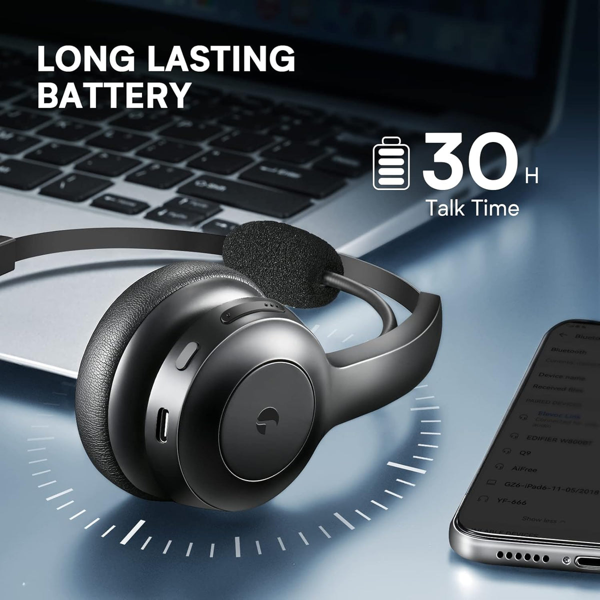 Wireless Bluetooth Headset with Microphone, AI Noise Cancelling, 35 Hrs Talk Time, USB Dongle, Charging Base, Mute Button, Pack of 2 P7025