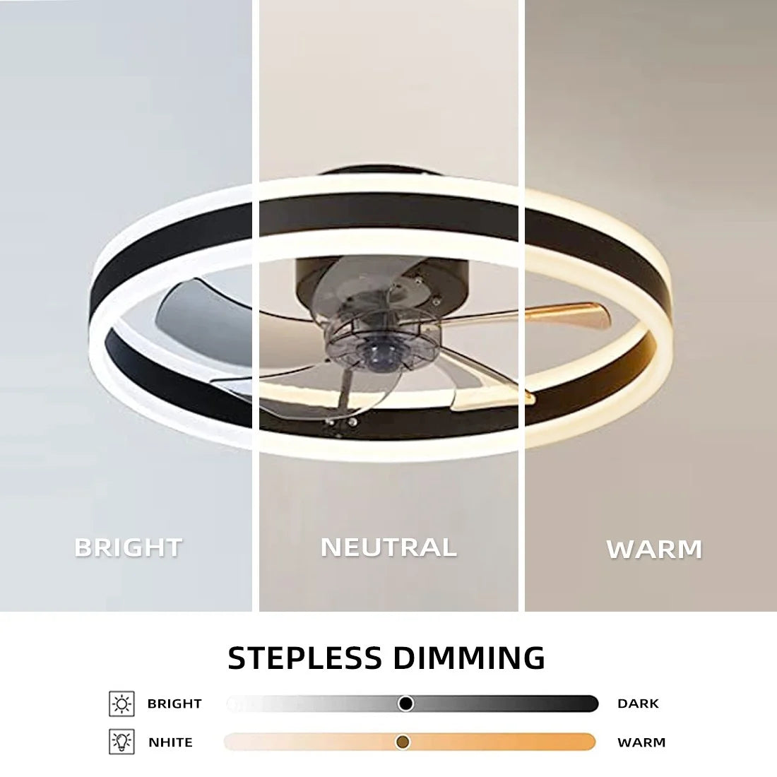 Black Modern Low Profile Ceiling Fan with Light L332