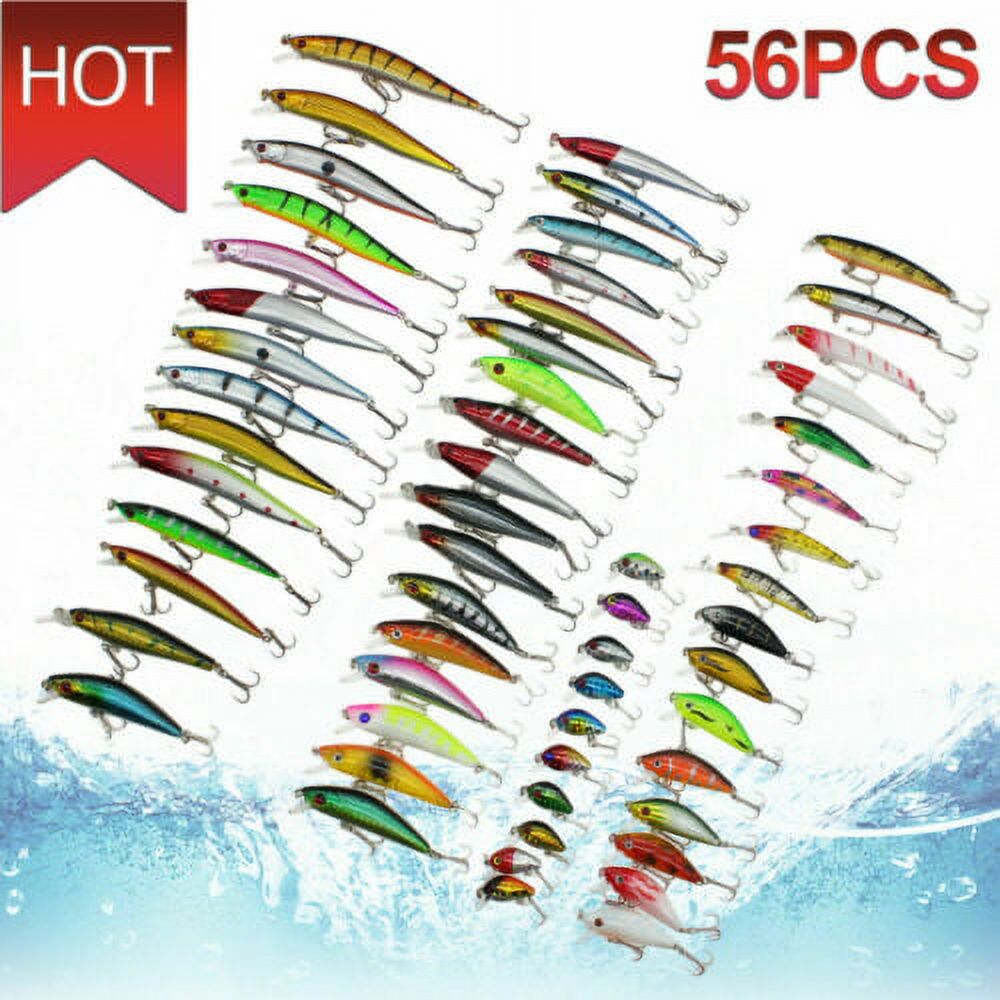 56 Pcs Mixed Minnow Fishing Lures Bass Baits Crankbaits Tackle Z244