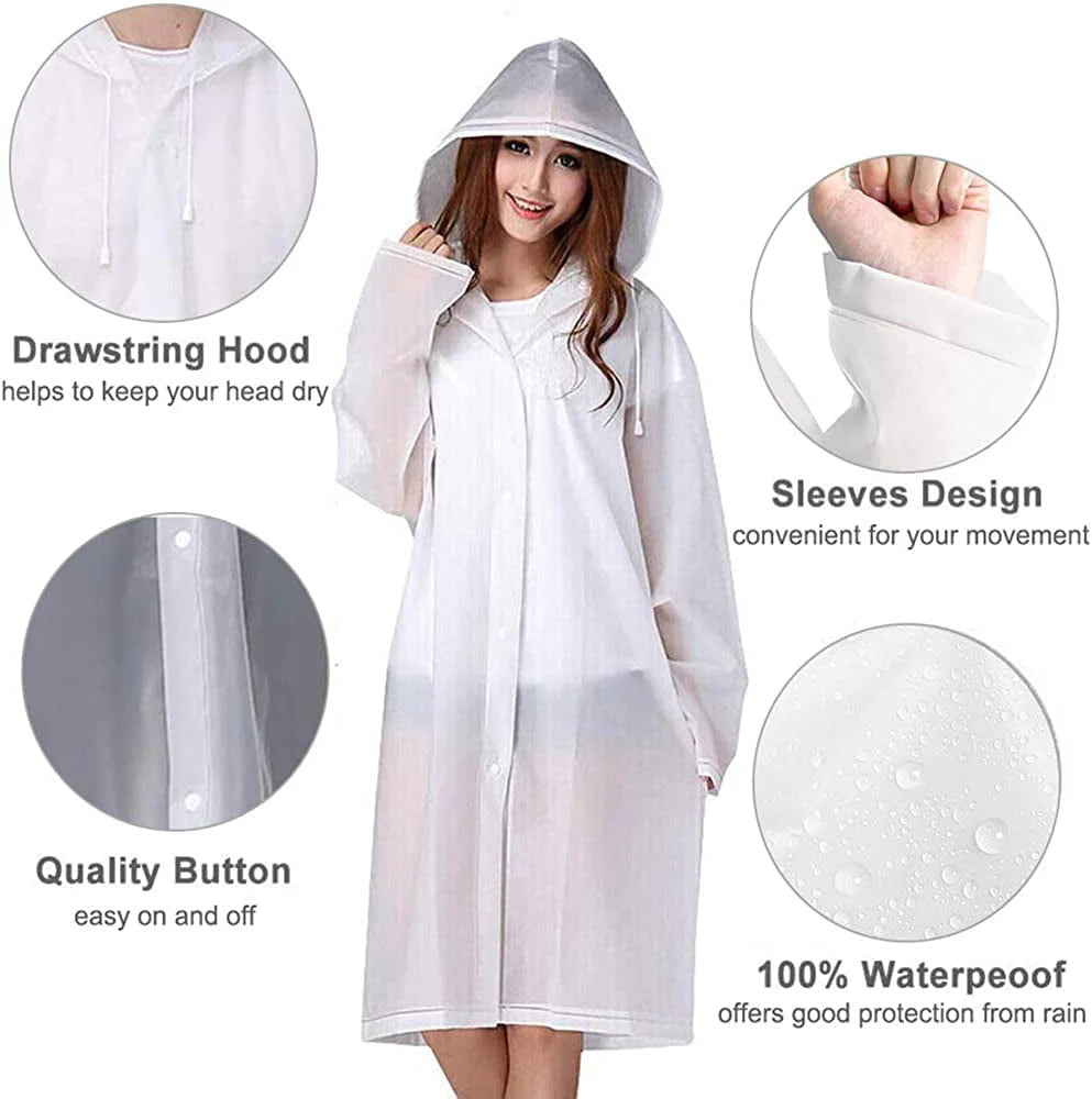White 2 Pack Rain Ponchos with Hood and Drawstring R242