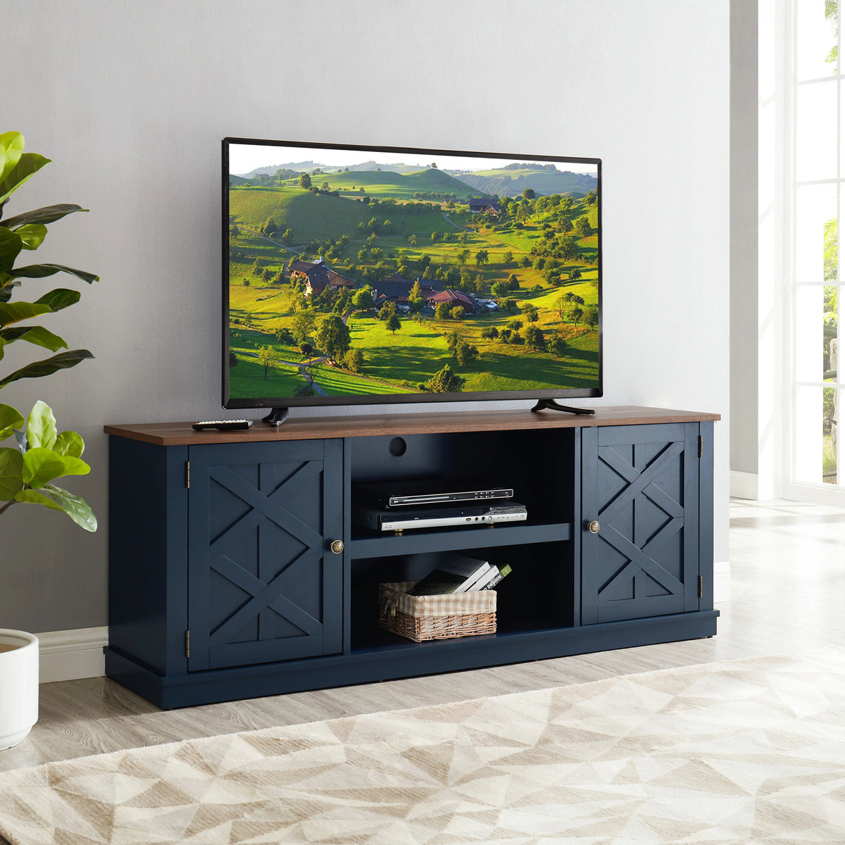 Navy Blue 64 inch TV Stand with Adjustable Shelf O1986