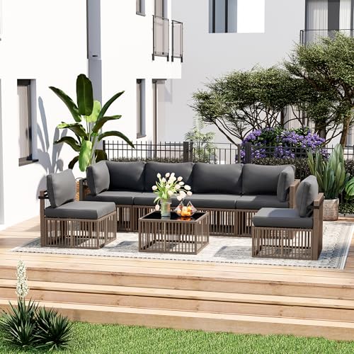 7 Pieces Wicker Patio Sectional Sofa Set with Coffee Table P7253