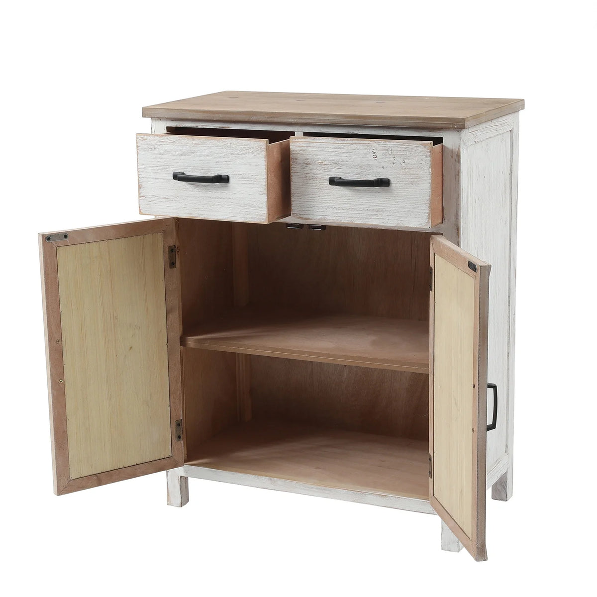 White Natural Wood 2 Drawer 2 Door Storage Cabinet Y82270