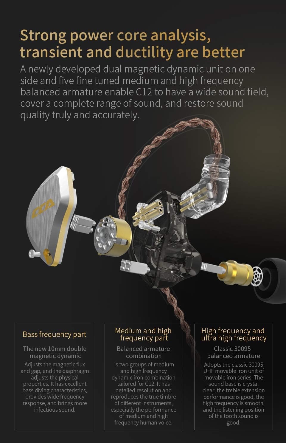 C12 Blue Hybrid HiFi In-Ear Monitors with Detachable Cable, Pack of 2 B689