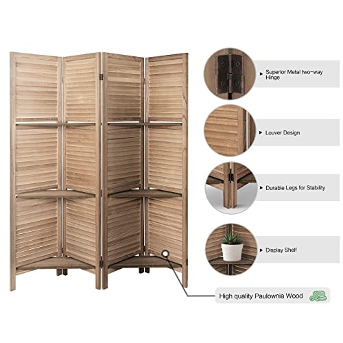 4 Panel Brown Wood Room Divider with Shelves J22675