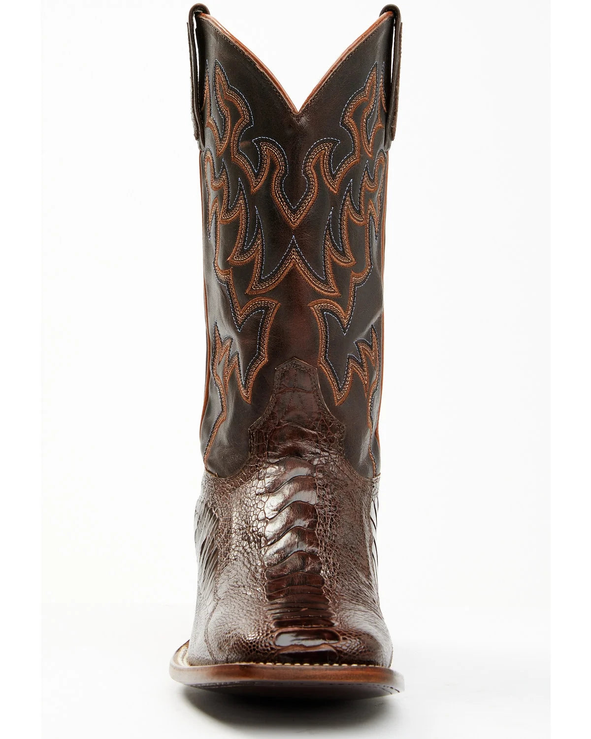 Antique Cafe Ostrich Leg Exotic Western Boot Broad Square Toe Brown 8.5 D(M) US T609495