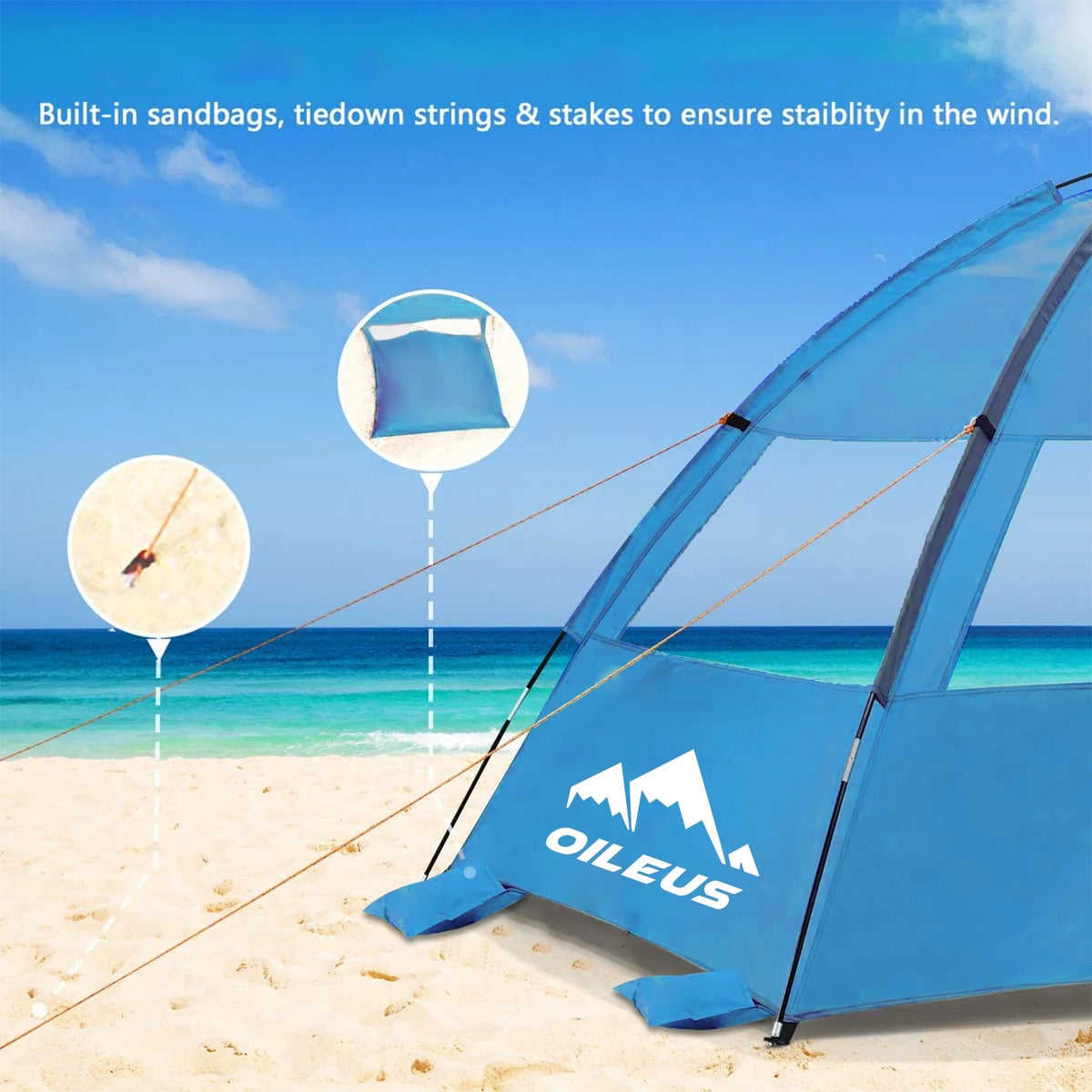 Blue Beach Tent Pop Up Sun Shelter with Carry Bag U311