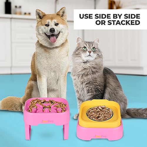 2-in-1 Elevated Slow Feeder Dog Bowls with Stand Stainless-Steel W3574