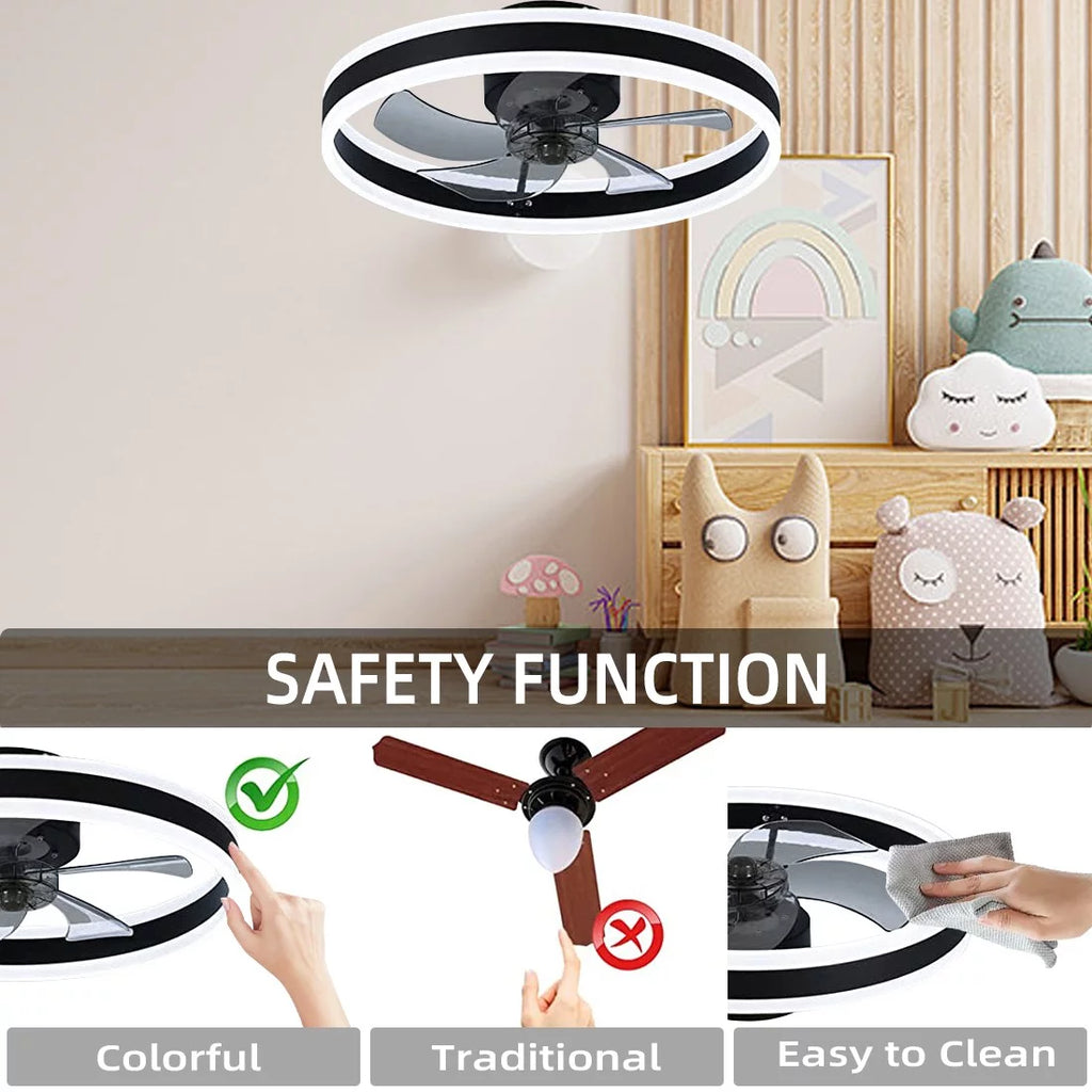 Black Modern Low Profile Ceiling Fan with Light L332