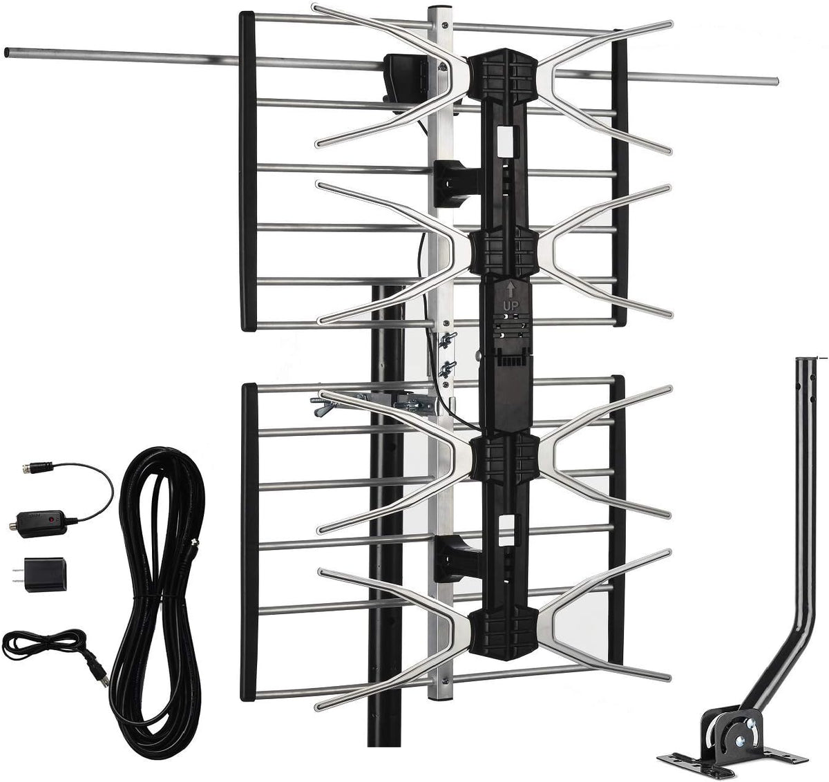 HDTV Digital Outdoor Antenna Amplified 150 Miles Long Range UHF/VHF with 40 Feet RG6 Coaxial Cable D907278
