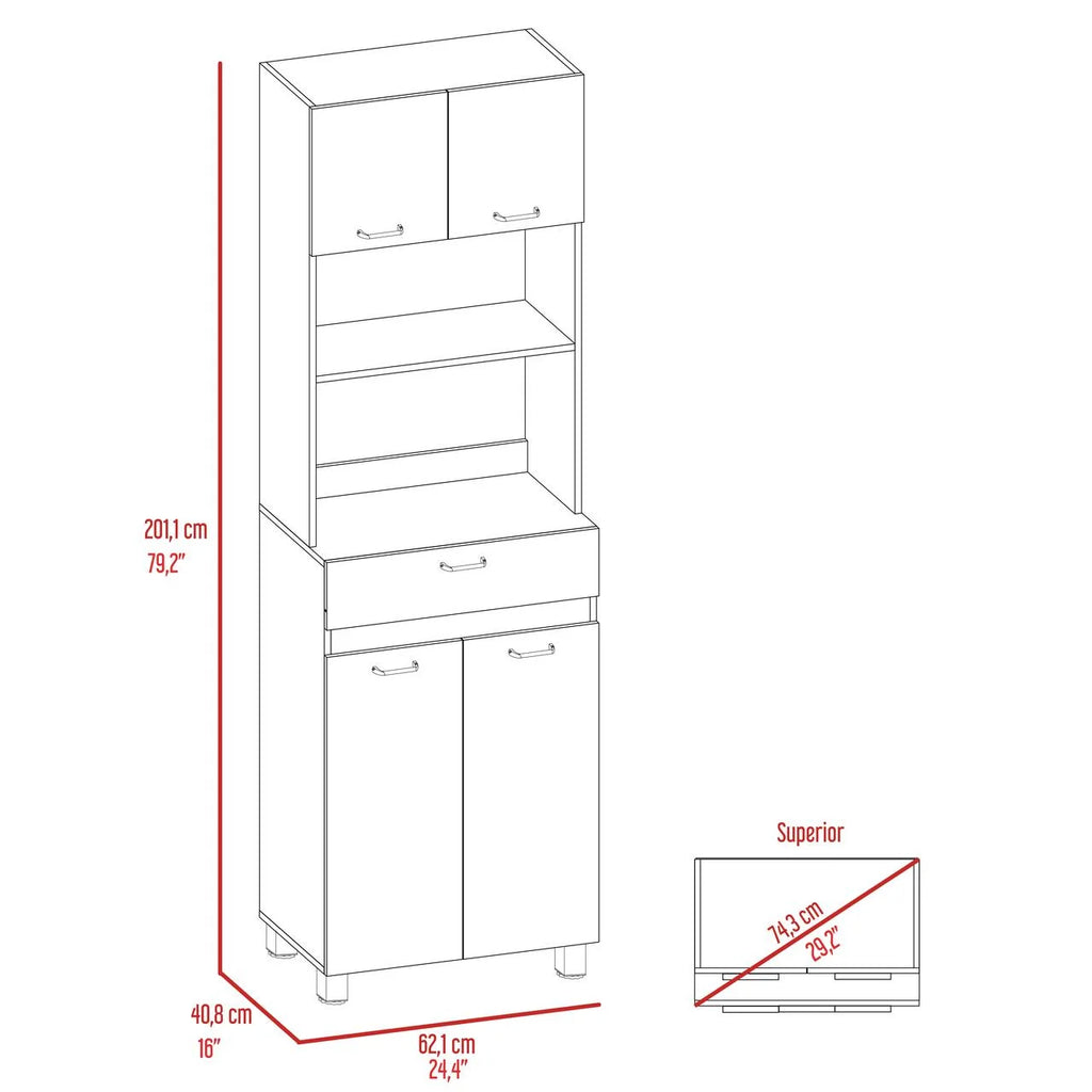 2-Shelf 1-Drawer Microwave Pantry Cabinet White D8925
