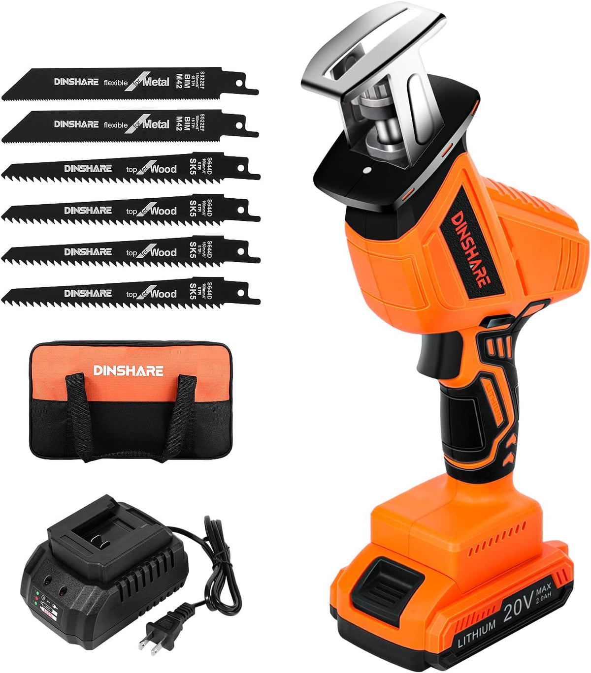 Cordless Reciprocating Saw, 20V 2.0Ah, 6 Saw Blades, Pack of 2 X32829