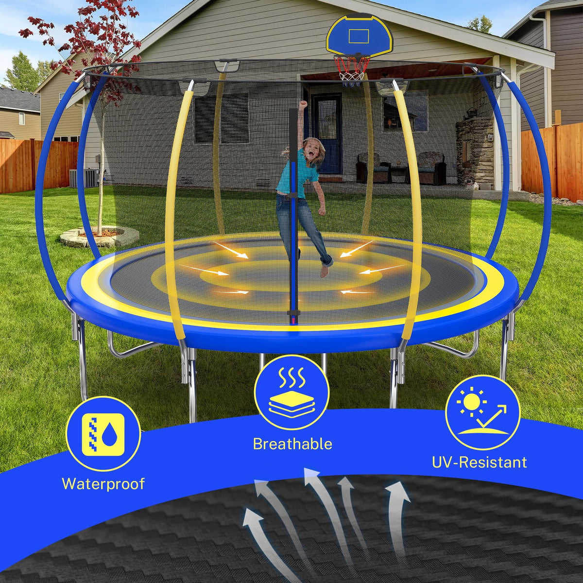12FT Round Trampoline with Enclosure Net & Hoop Y7007