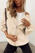Solid Pocket Hooded Collar Outerwear P7860