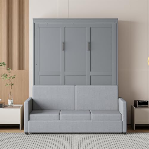 Full Size Grey Murphy Bed with Loveseat Sofa D20889