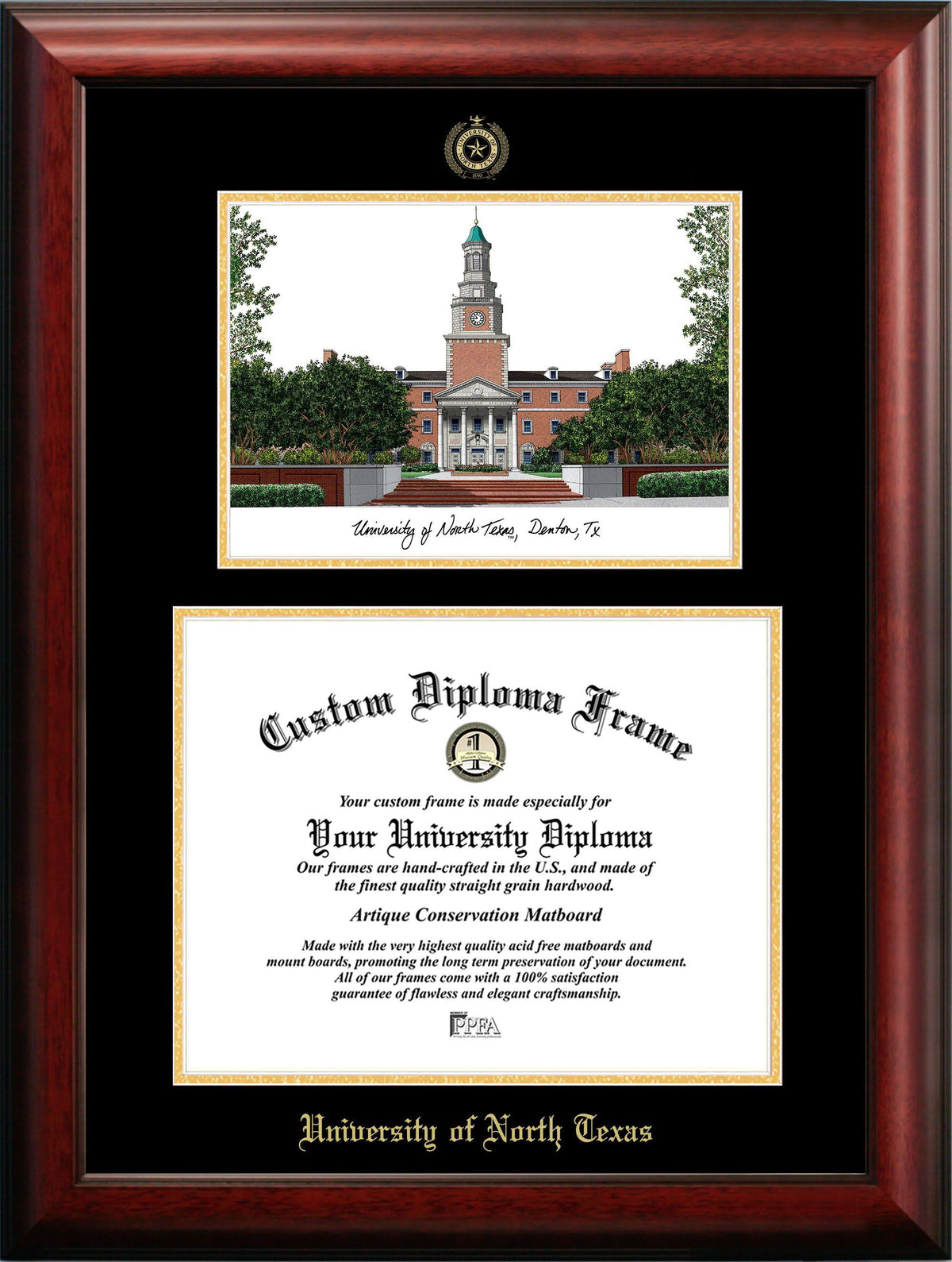 Gold Embossed Diploma Frame with Campus Images Lithograph Y373