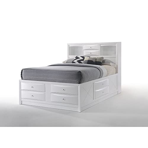 Queen 8-Drawer Wooden Bed with Storage in White E78499