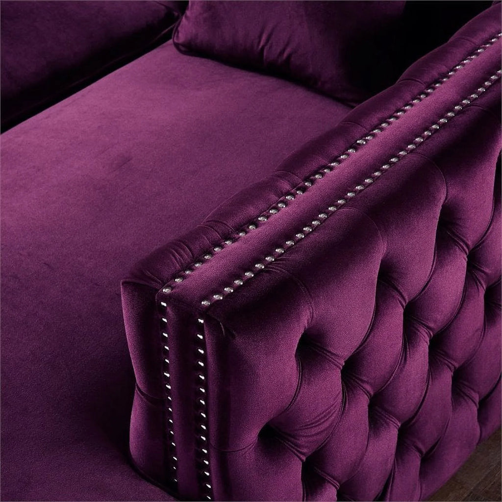 Velvet Right Facing Corner Sectional Sofa in Purple Z236