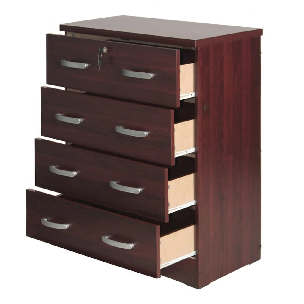 Pine Twin Bed and Dresser with Lock in Mahogany J63823