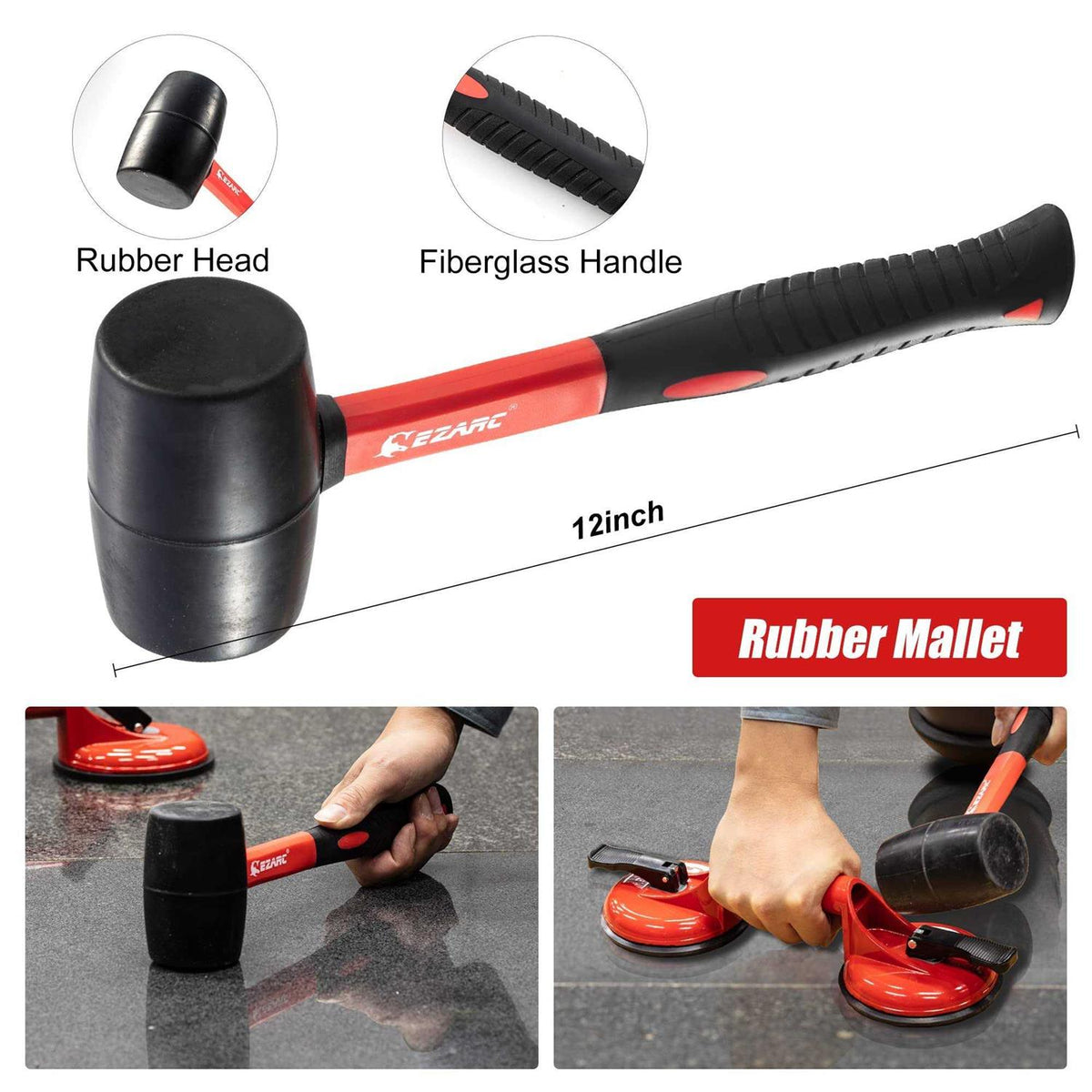 Floor Gap Fixer Tool with Double Aluminum Suction Cup, Rubber Mallet and Foam T274658