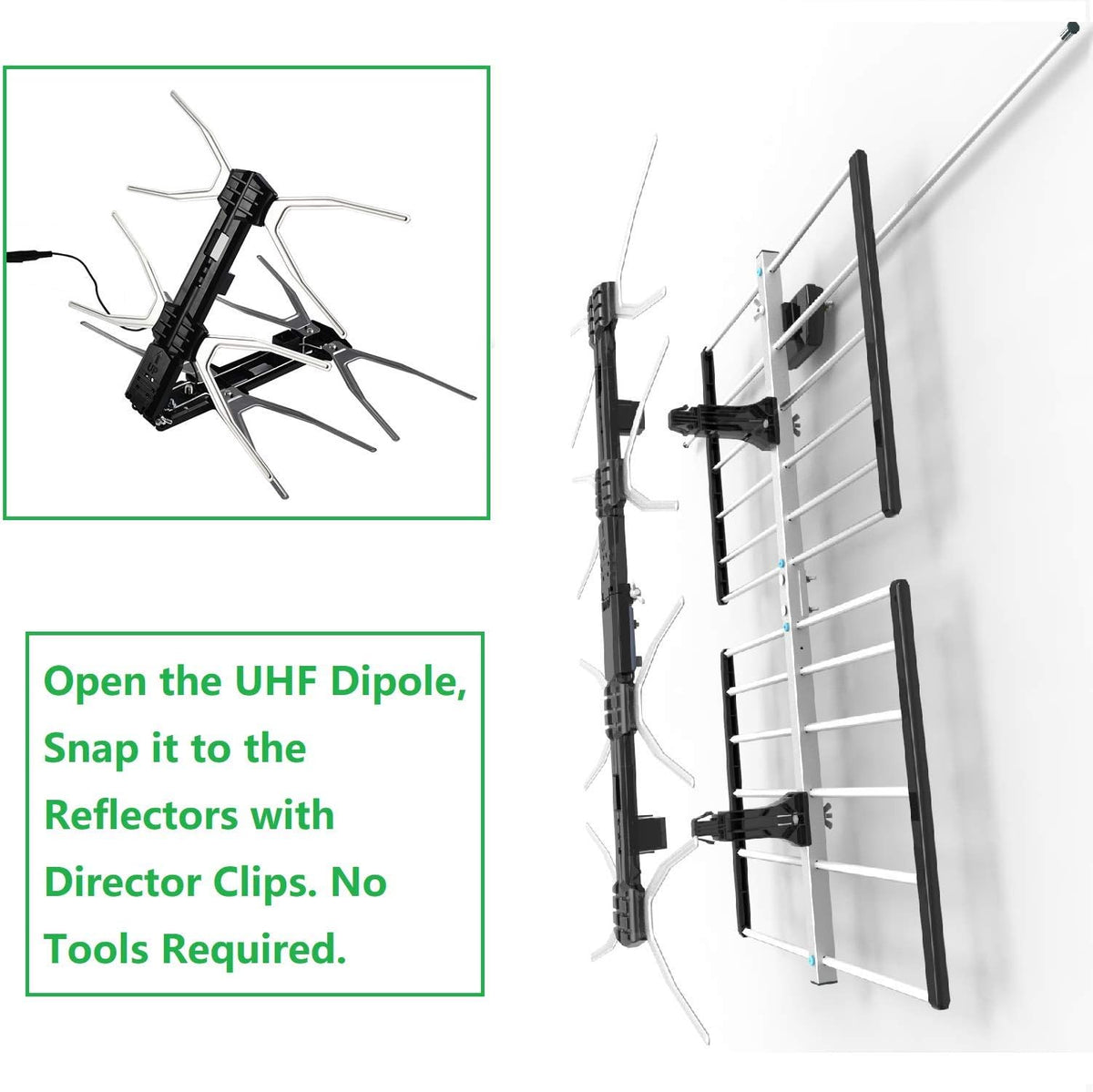 HDTV Digital Outdoor Antenna Amplified 150 Miles Long Range UHF/VHF with 40 Feet RG6 Coaxial Cable D907278