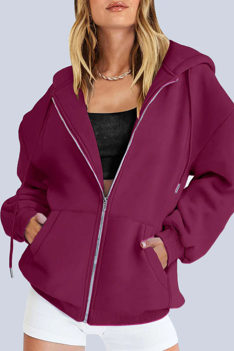 Solid Pocket Hooded Collar Outerwear P7860