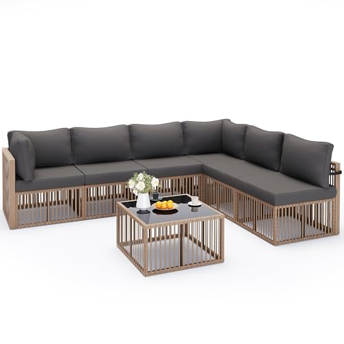 7 Pieces Wicker Patio Sectional Sofa Set with Coffee Table P7253
