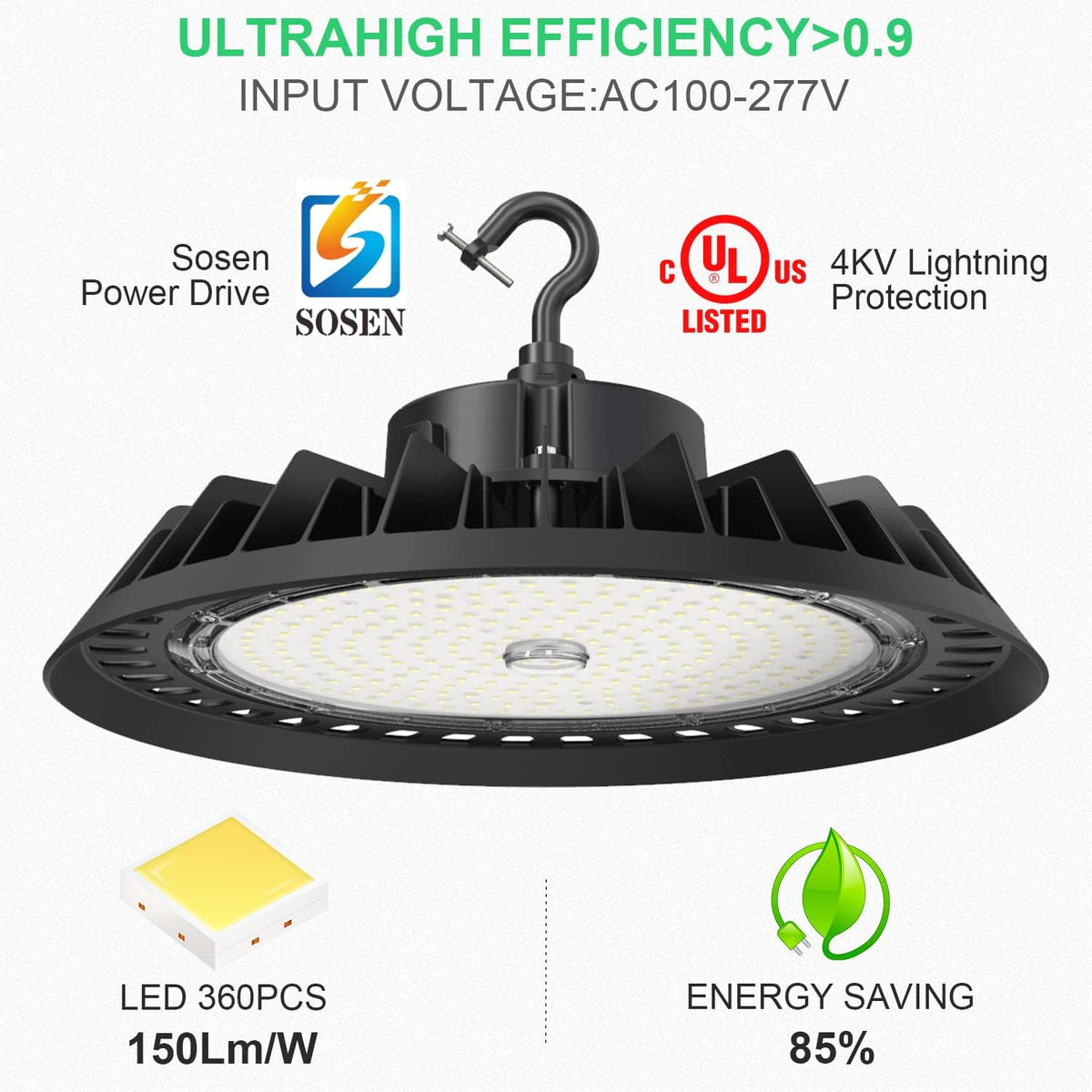 150W 5000K Dimmable High Bay Light, Pack of 2 U9199
