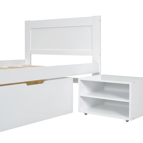 White Full Size Wood Platform Bed with Storage J2788